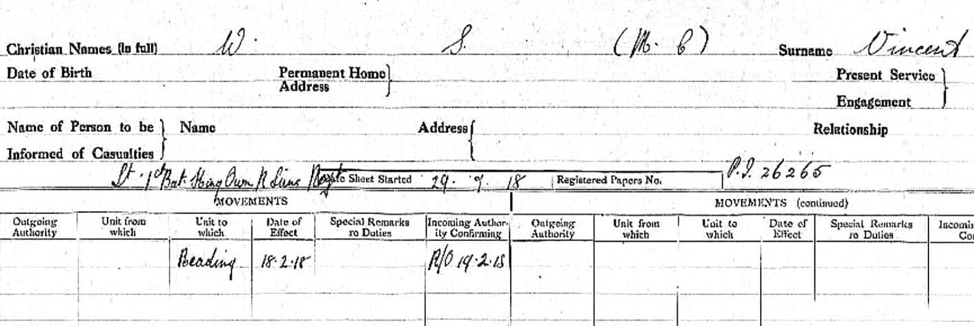 William’s Record Sheet at R.F.C. Reading